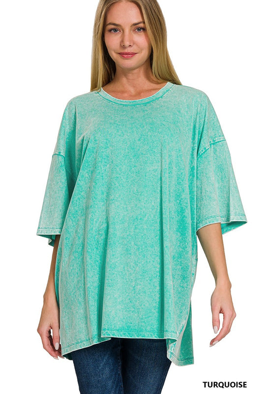 Acid wash boyfriend tee - turquoise