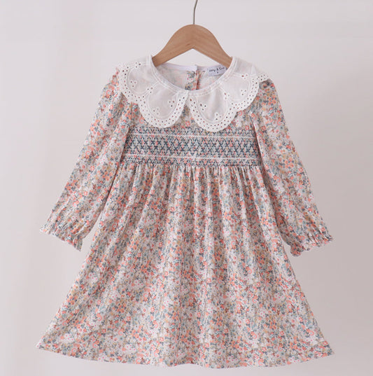 Floral smocked girls dress