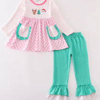 Pink Santa reindeer tree girls set