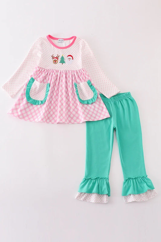 Pink Santa reindeer tree girls set
