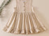 Beige ruffle button linen dress