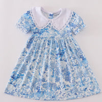 Blue toile girls dress