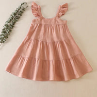 Pink tiered ruffle linen dress
