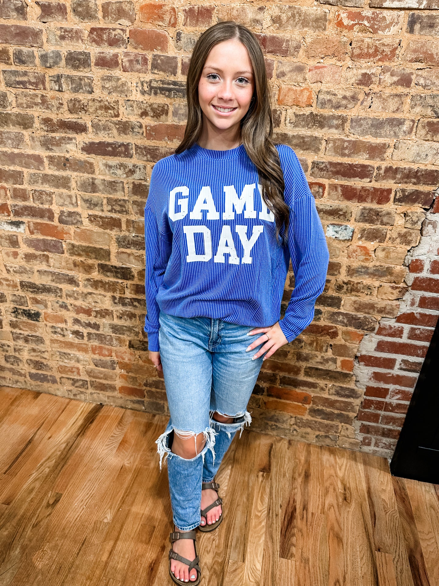 Blue oversized corded sweatshirt