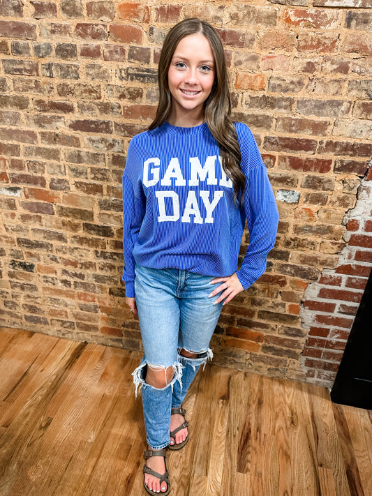 Blue oversized corded sweatshirt