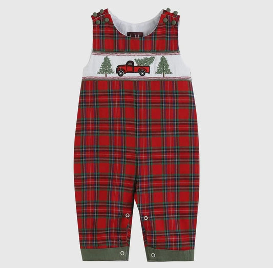 Christmas plaid smocked truck Jon Jon