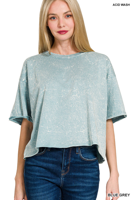 Acid crinkle wash tee - blue grey