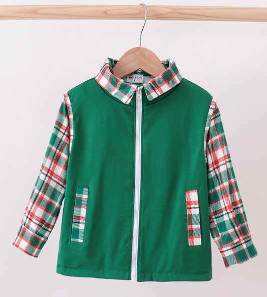 Plaid Button down & vest set