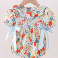 Red floral smocked bubble