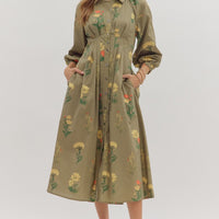 Martini olive midi floral dress