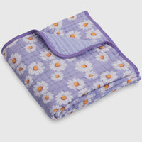 Purple daisy muslin blanket
