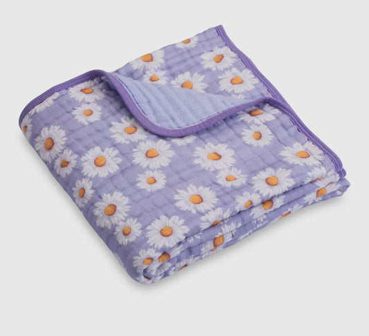 Purple daisy muslin blanket