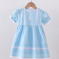 Blue cross lace embroidered dress