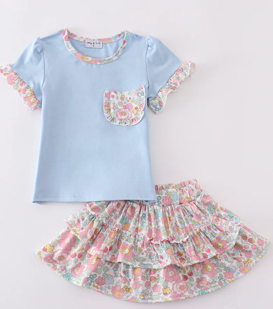 Blue floral skort set