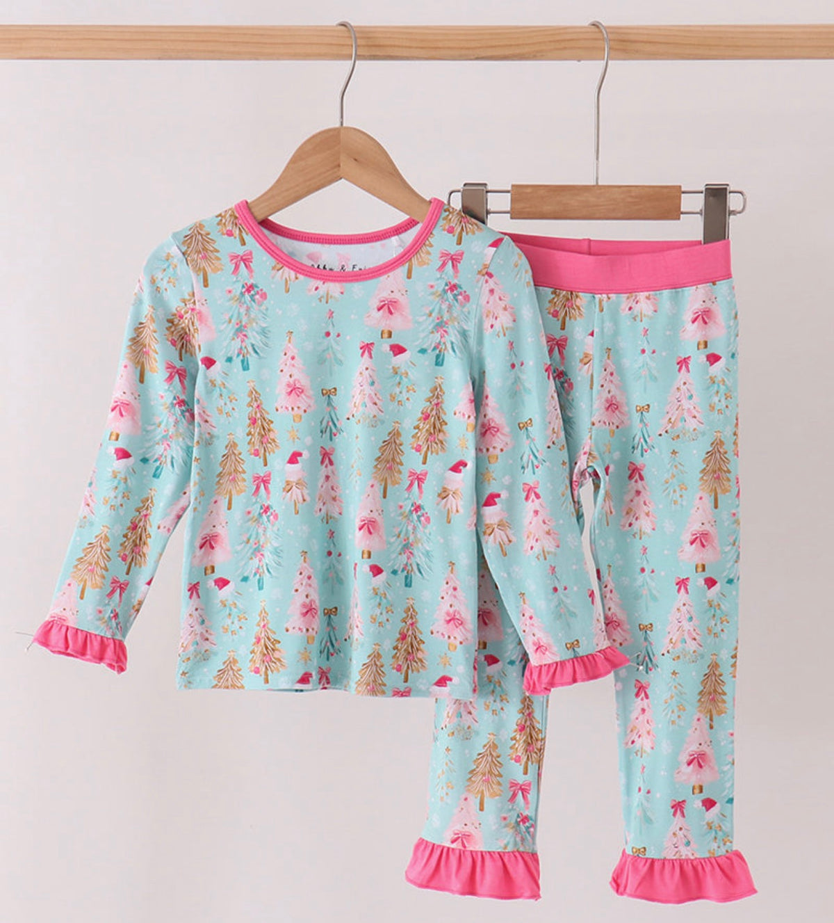 Pink girly Christmas tree pajama set