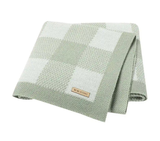 Green gingham knit blanket