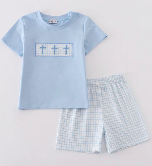 Blue cross boys short set