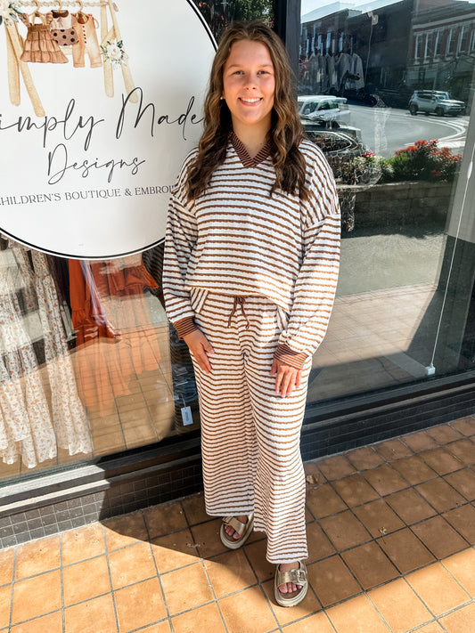 Brown stripe pant set