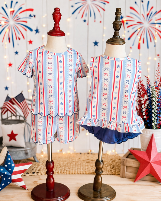 Stars, bows, striped bloomer bow back set