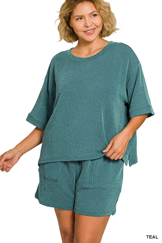 Plus teal  ribbed short set