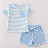 Blue striped boys shirt set