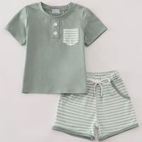 Green striped short set