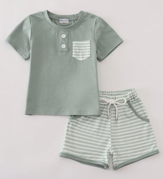 Green striped short set