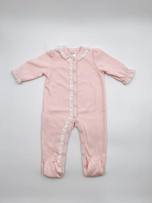 Pink lace trimmed footie