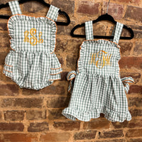 Green gingham girls dress