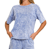 Acid wash 2pc short set- navy