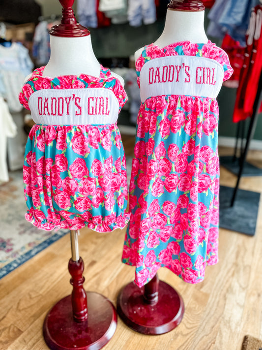 Hot pink smocked daddy’s girl bubble