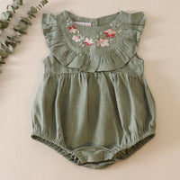 Sage floral embroidered linen bubble