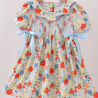 Red floral smocked dress