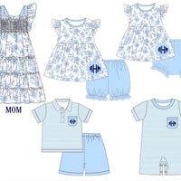 Blue floral bummie set - embroider me