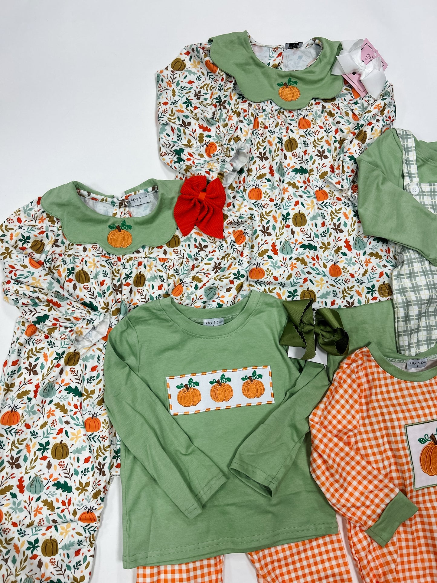 Green plaid overall set