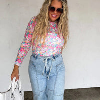 Pink floral mesh long sleeve