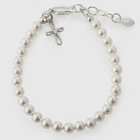 Silver Pearl baby baptism bracelet