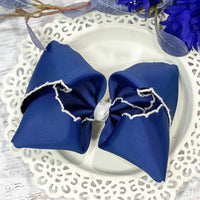 Navy with white moonstitch hair bow