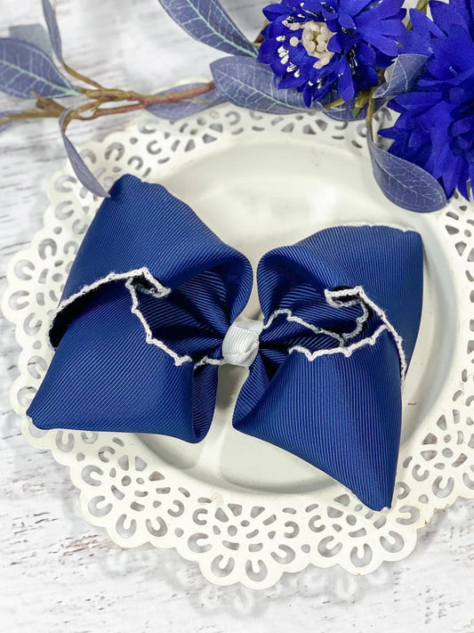 Navy with white moonstitch hair bow
