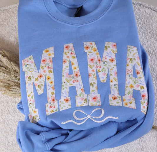 MAMA appliqué floral bow sweatshirt