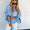 Blue sweater poncho