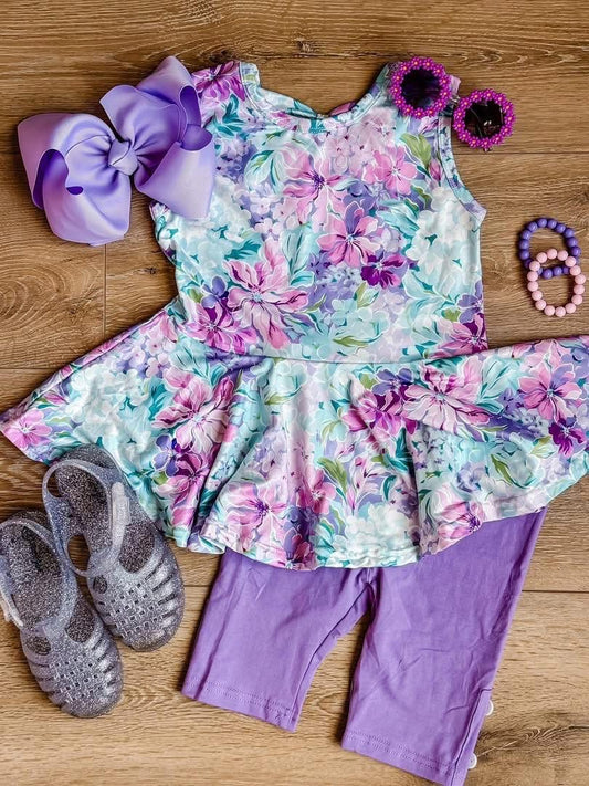 Purple floral biker set