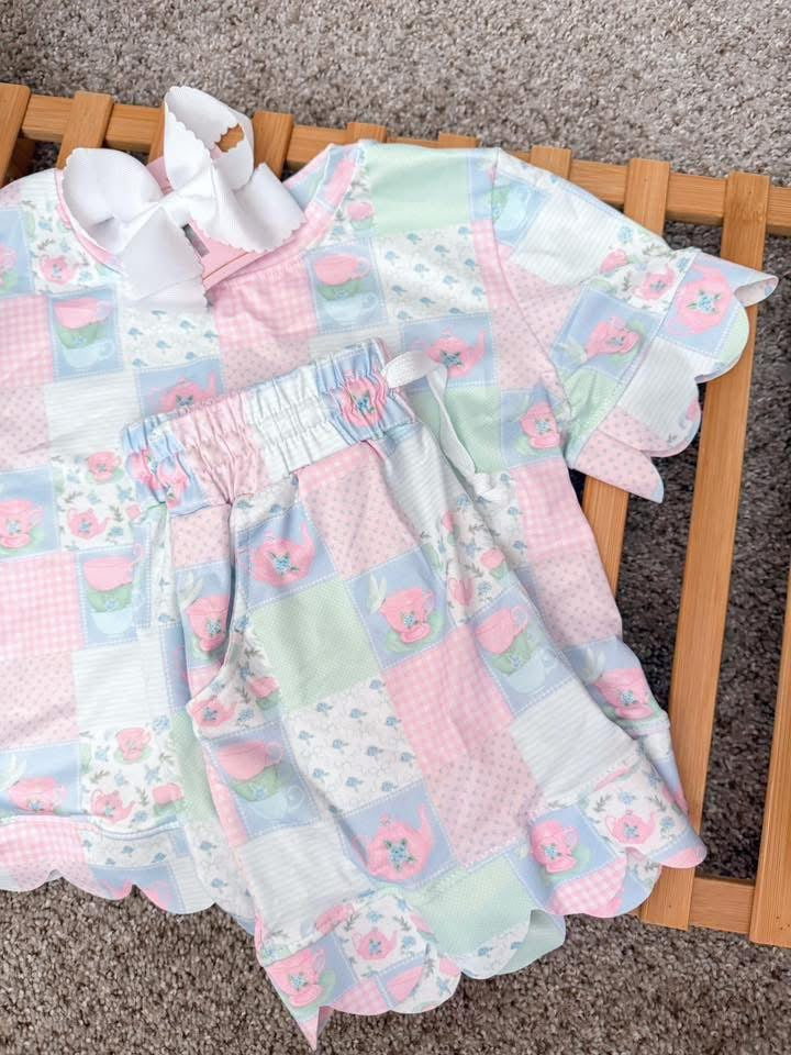 Patchwork scallop short set