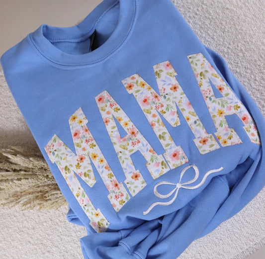 MAMA appliqué floral bow sweatshirt
