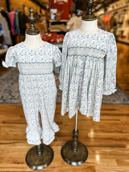 Vintage ditsy smocked romper