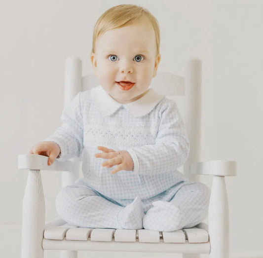 Gingham smocked footie