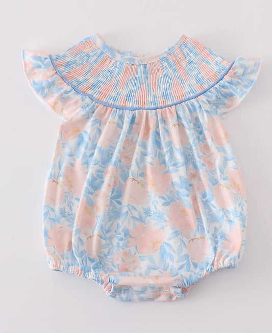 Blue bloom smocked bubble