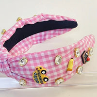 Pink gingham Back to school headband
