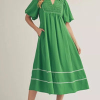 Green smock midi dress