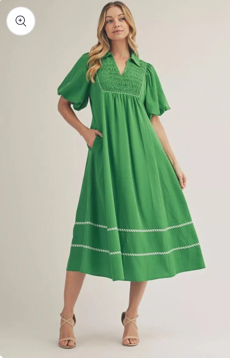 Green smock midi dress